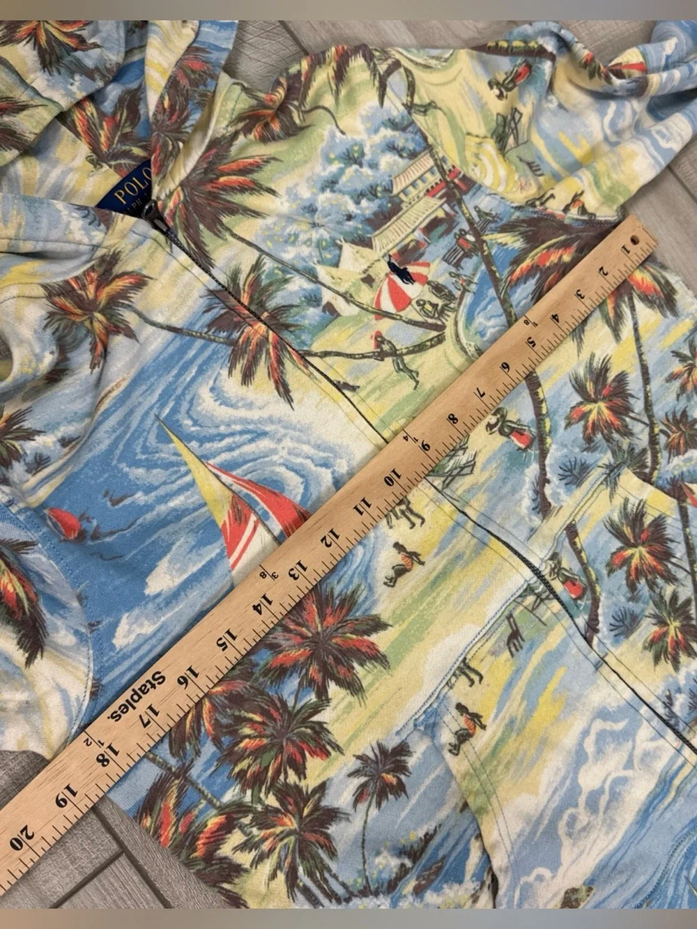 POLO RALPH LAUREN Hawaiian Print Jacket Hoodie Full Zip 100%‎ cotton Pockets